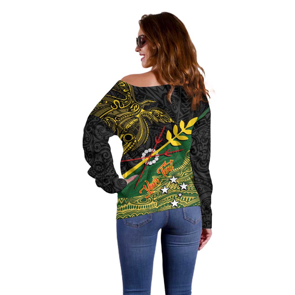 Personalized Chimpu Province Papua New Guinea Off Shoulder Sweater Bird-of-paradise Art Tattoo and Melanesian Motifs LT03 - Polynesian Pride