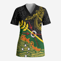 Personalized Chimpu Province Papua New Guinea Scrub Top Bird-of-paradise Art Tattoo and Melanesian Motifs LT03 Adult Black - Polynesian Pride