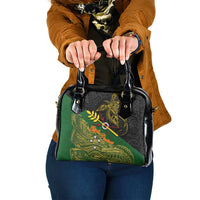Chimpu Province Papua New Guinea Shoulder Handbag Bird-of-paradise Art Tattoo and Melanesian Motifs LT03 One Size Black - Polynesian Pride