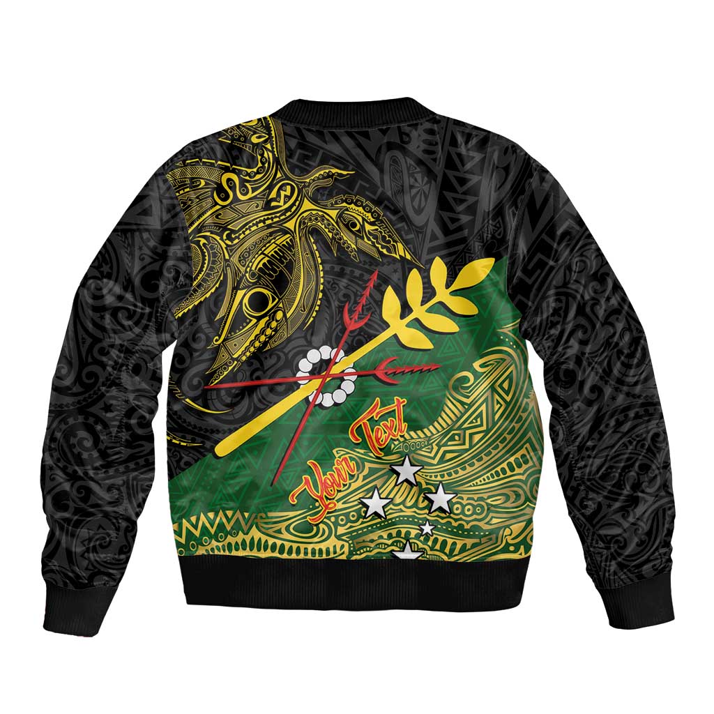 Personalized Chimpu Province Papua New Guinea Sleeve Zip Bomber Jacket Bird-of-paradise Art Tattoo and Melanesian Motifs LT03 - Polynesian Pride