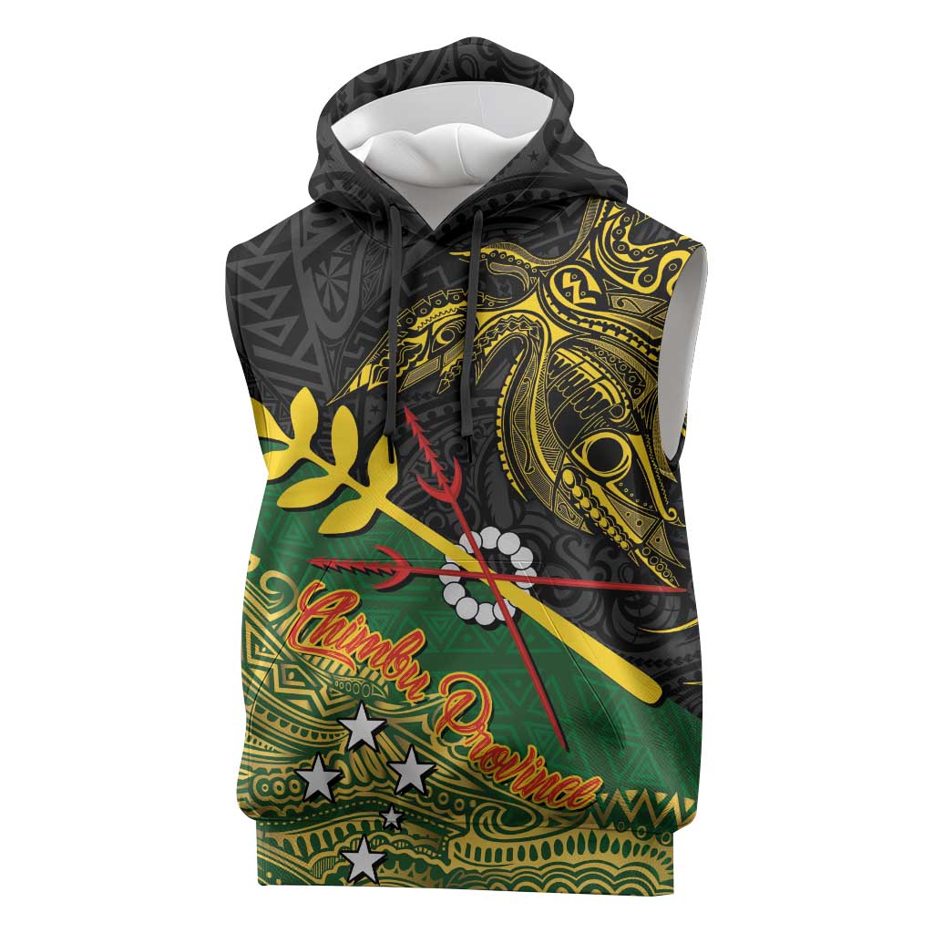 Personalized Chimpu Province Papua New Guinea Sleeveless Hoodie Bird-of-paradise Art Tattoo and Melanesian Motifs LT03 Black - Polynesian Pride