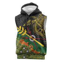 Personalized Chimpu Province Papua New Guinea Sleeveless Hoodie Bird-of-paradise Art Tattoo and Melanesian Motifs LT03 Black - Polynesian Pride
