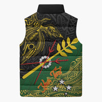 Personalized Chimpu Province Papua New Guinea Sleeveless Puffer Jacket Bird-of-paradise Art Tattoo and Melanesian Motifs LT03 - Polynesian Pride