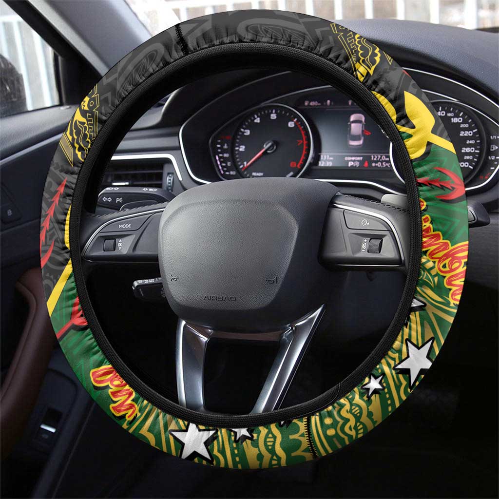 Chimpu Province Papua New Guinea Steering Wheel Cover Bird-of-paradise Art Tattoo and Melanesian Motifs LT03 - Polynesian Pride