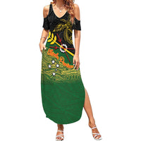 Personalized Chimpu Province Papua New Guinea Summer Maxi Dress Bird-of-paradise Art Tattoo and Melanesian Motifs LT03 Women Black - Polynesian Pride