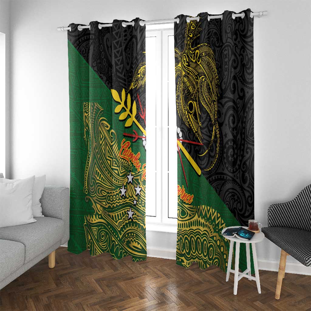 Chimpu Province Papua New Guinea Window Curtain Bird-of-paradise Art Tattoo and Melanesian Motifs LT03 With Grommets Black - Polynesian Pride