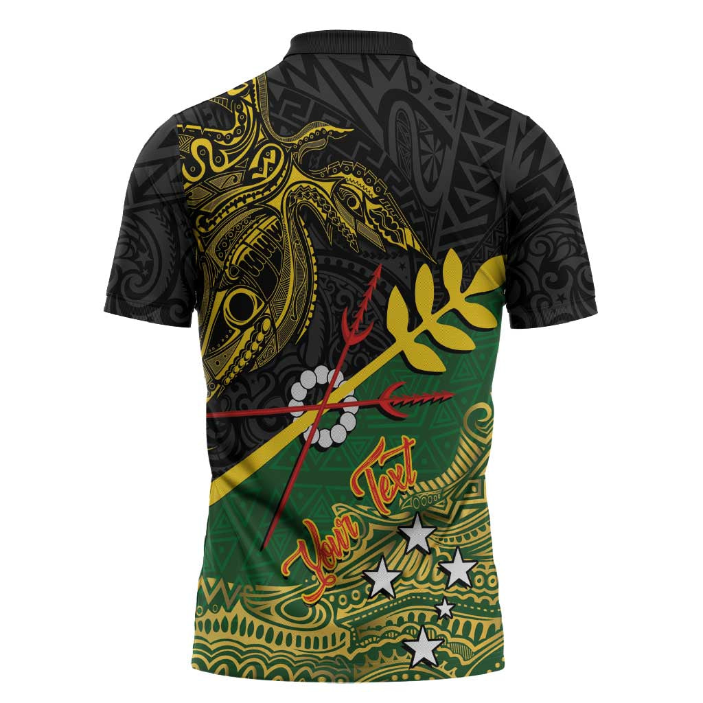 Personalized Chimpu Province Papua New Guinea Zipper Polo Shirt Bird-of-paradise Art Tattoo and Melanesian Motifs - Polynesian Pride