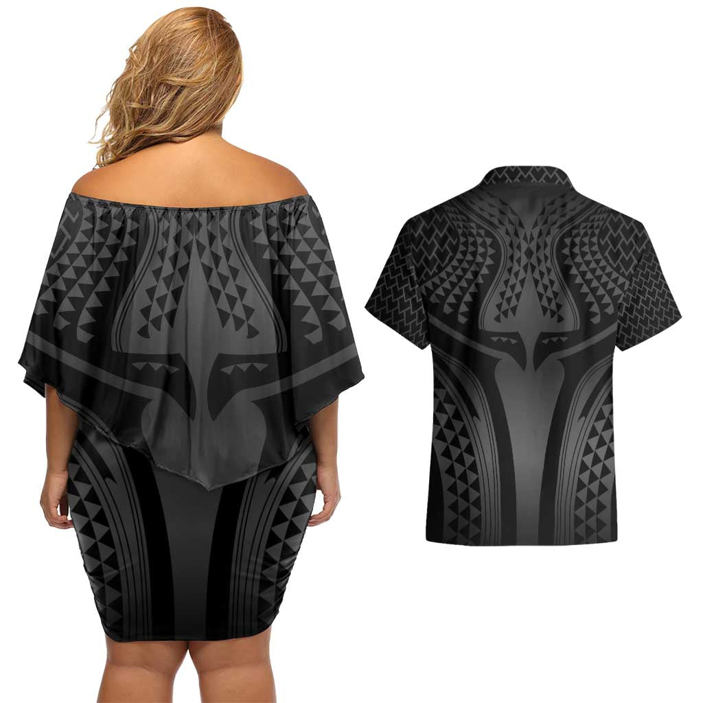 Hawaiian Kakau Art Tattoos Aquaman Style Couples Matching Off Shoulder Short Dress and Hawaiian Shirt Special Edition LT03 - Polynesian Pride