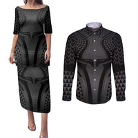 Hawaiian Kakau Art Tattoos Aquaman Style Couples Matching Puletasi and Long Sleeve Button Shirt Special Edition LT03 Black - Polynesian Pride