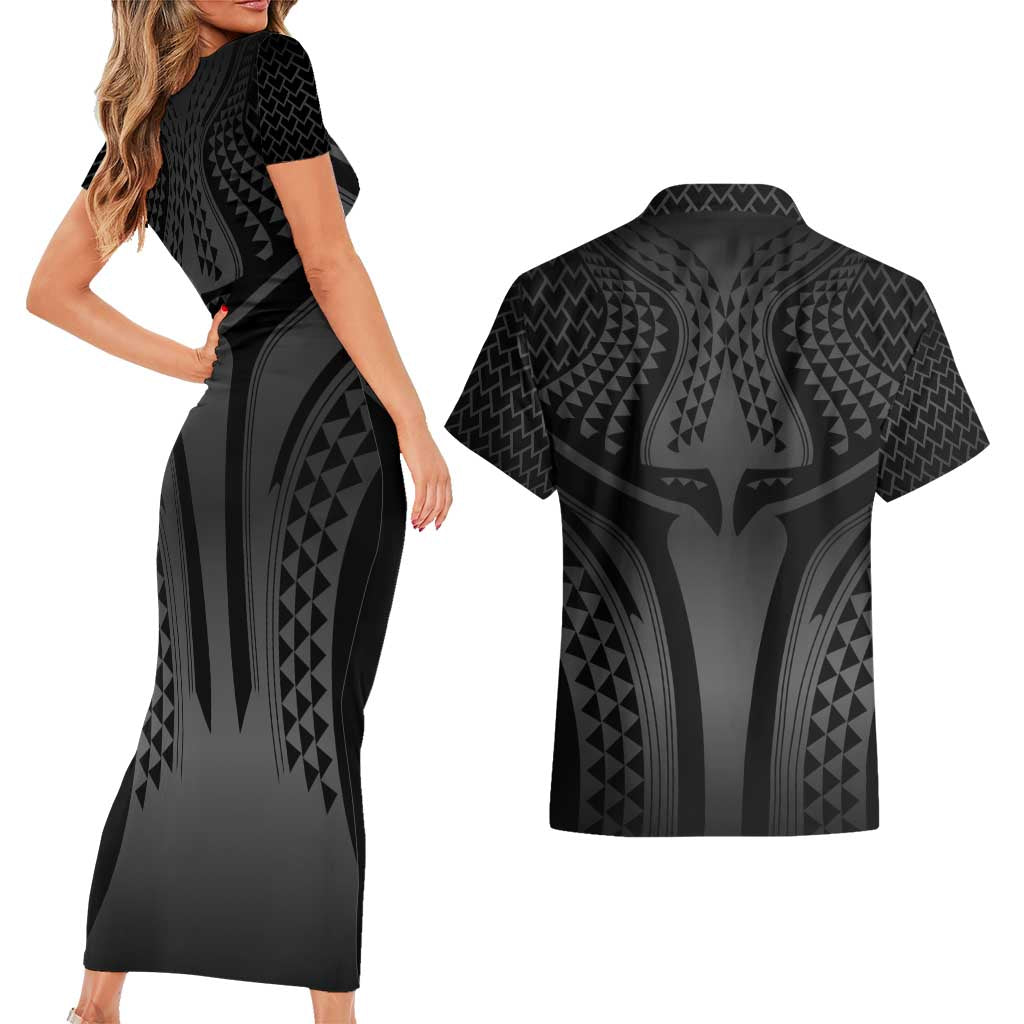 Hawaiian Kakau Art Tattoos Aquaman Style Couples Matching Short Sleeve Bodycon Dress and Hawaiian Shirt Special Edition LT03 - Polynesian Pride