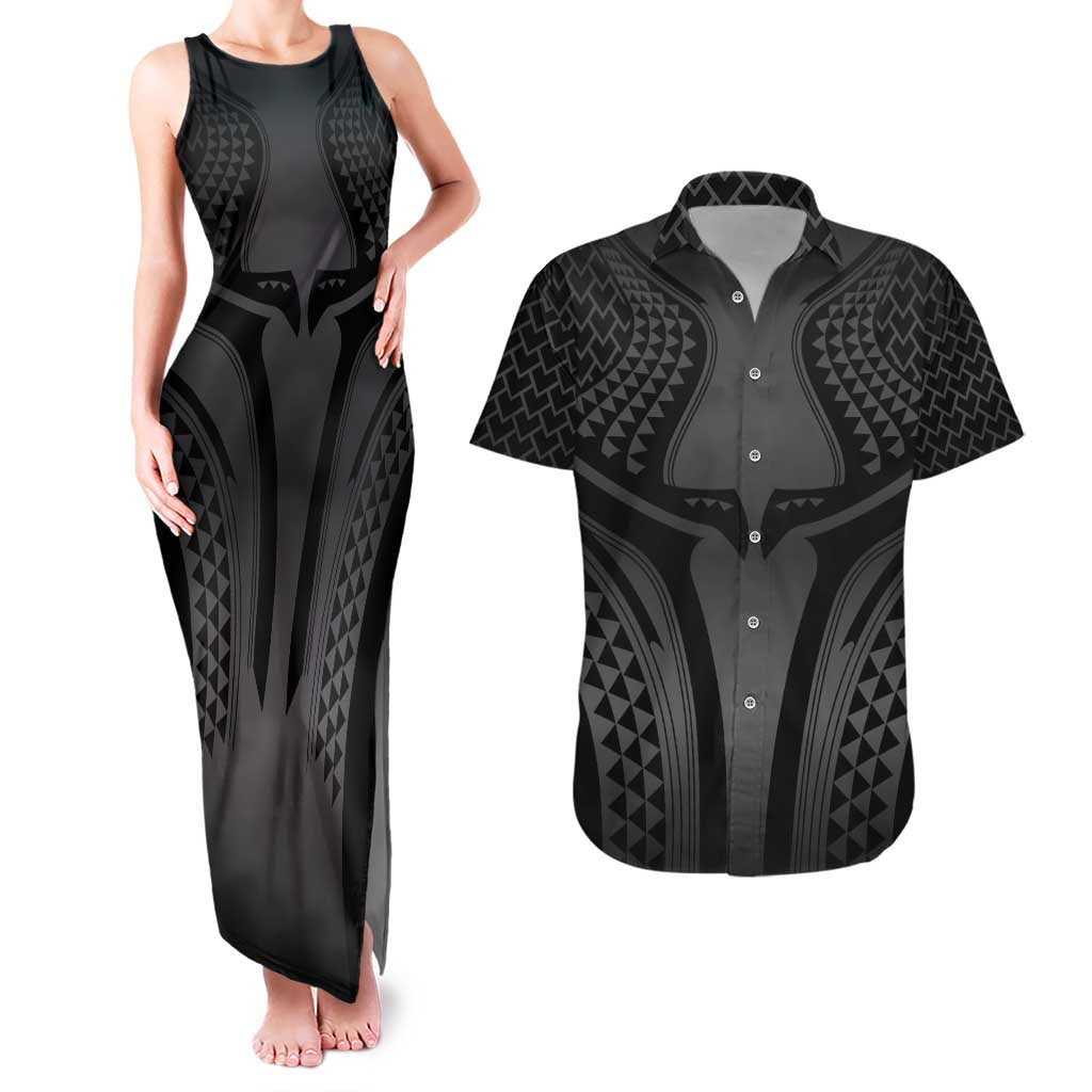 Hawaiian Kakau Art Tattoos Aquaman Style Couples Matching Tank Maxi Dress and Hawaiian Shirt Special Edition LT03 Black - Polynesian Pride