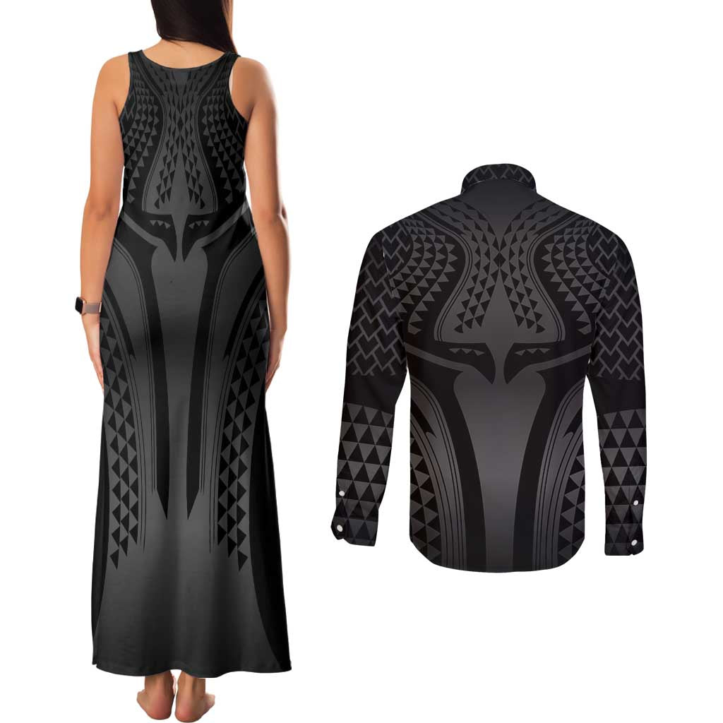 Hawaiian Kakau Art Tattoos Aquaman Style Couples Matching Tank Maxi Dress and Long Sleeve Button Shirt Special Edition LT03 - Polynesian Pride