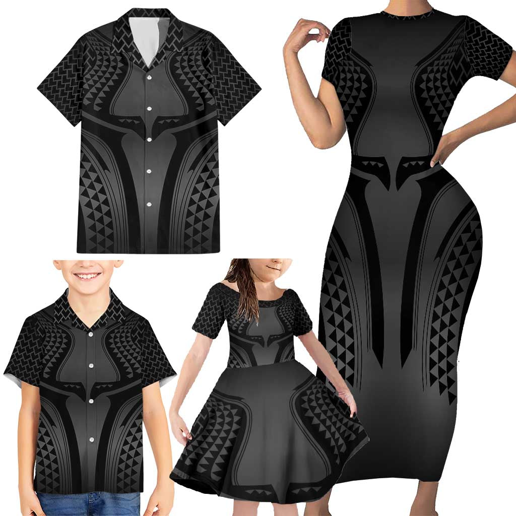 Hawaiian Kakau Art Tattoos Aquaman Style Family Matching Short Sleeve Bodycon Dress and Hawaiian Shirt Special Edition LT03 - Polynesian Pride