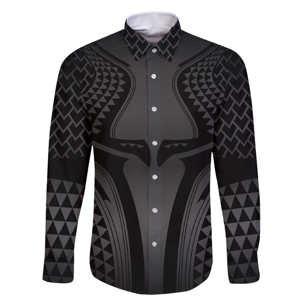 Hawaiian Kakau Art Tattoos Aquaman Style Family Matching Short Sleeve Bodycon Dress and Hawaiian Shirt Special Edition LT03 Dad's Shirt - Long Sleeve Black - Polynesian Pride