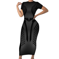 Hawaiian Kakau Art Tattoos Aquaman Style Short Sleeve Bodycon Dress Special Edition LT03 Long Dress Black - Polynesian Pride