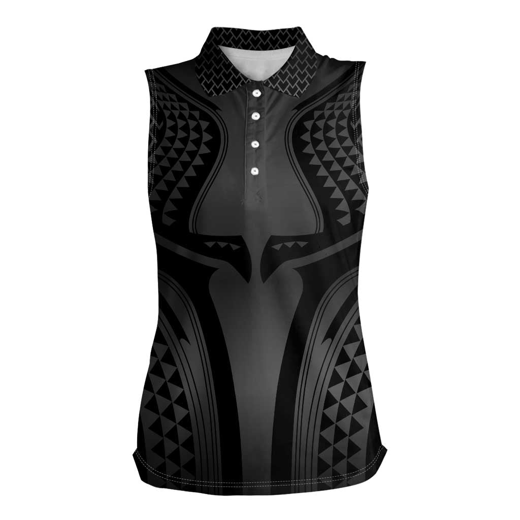 Hawaiian Kakau Art Tattoos Aquaman Style Women Sleeveless Polo Shirt Special Edition LT03 Female Black - Polynesian Pride
