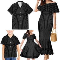 Hawaiian Kakau Art Tattoos Aquaman Style Family Matching Mermaid Dress and Hawaiian Shirt Black Version LT03 - Polynesian Pride