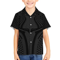 Hawaiian Kakau Art Tattoos Aquaman Style Family Matching Off The Shoulder Long Sleeve Dress and Hawaiian Shirt Black Version LT03 Son's Shirt Black - Polynesian Pride