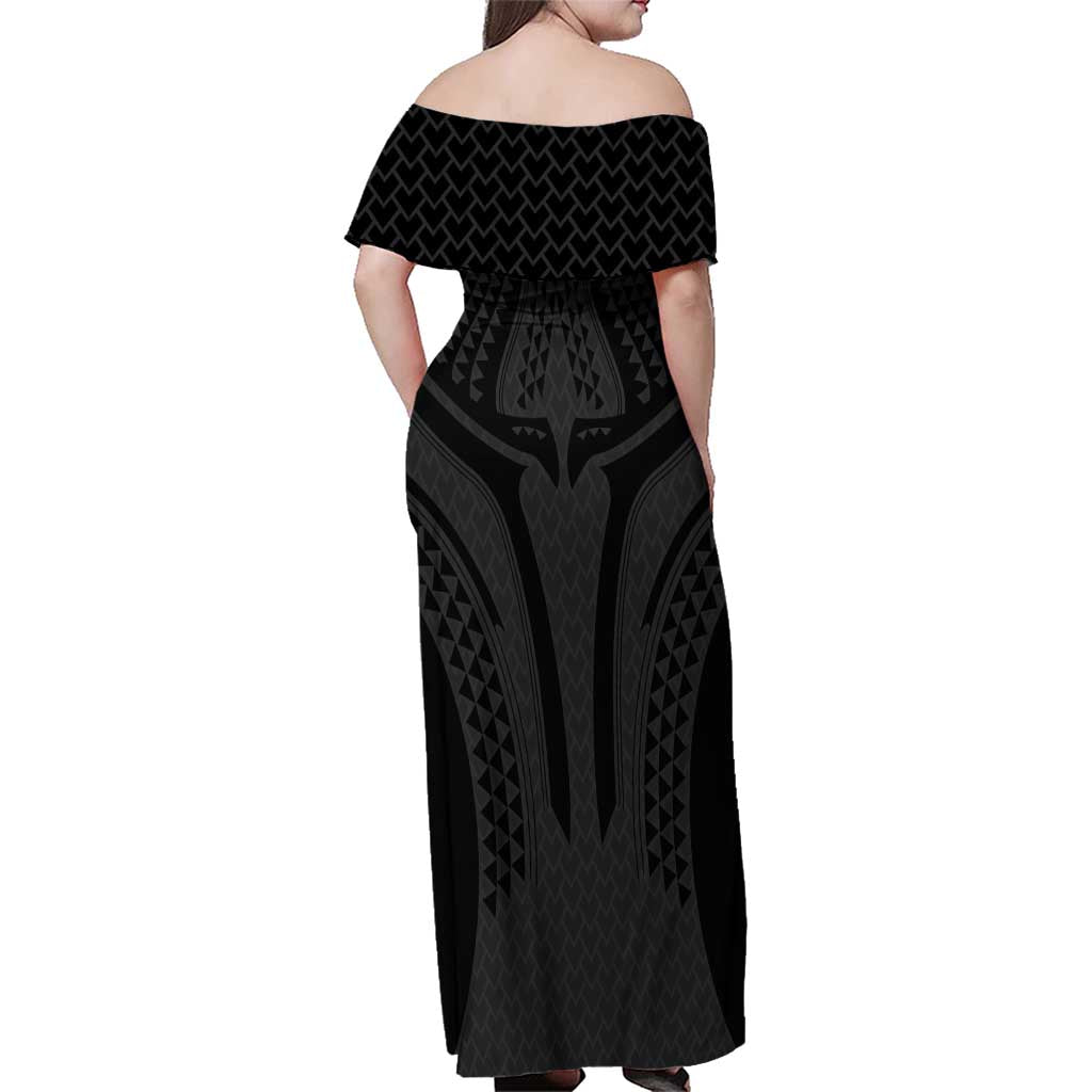 Hawaiian Kakau Art Tattoos Aquaman Style Family Matching Off Shoulder Maxi Dress and Hawaiian Shirt Black Version LT03 - Polynesian Pride