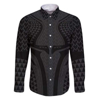 Hawaiian Kakau Art Tattoos Aquaman Style Family Matching Puletasi and Hawaiian Shirt Black Version LT03 Dad's Shirt - Long Sleeve Black - Polynesian Pride