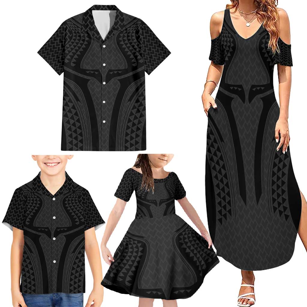 Hawaiian Kakau Art Tattoos Aquaman Style Family Matching Summer Maxi Dress and Hawaiian Shirt Black Version LT03 - Polynesian Pride