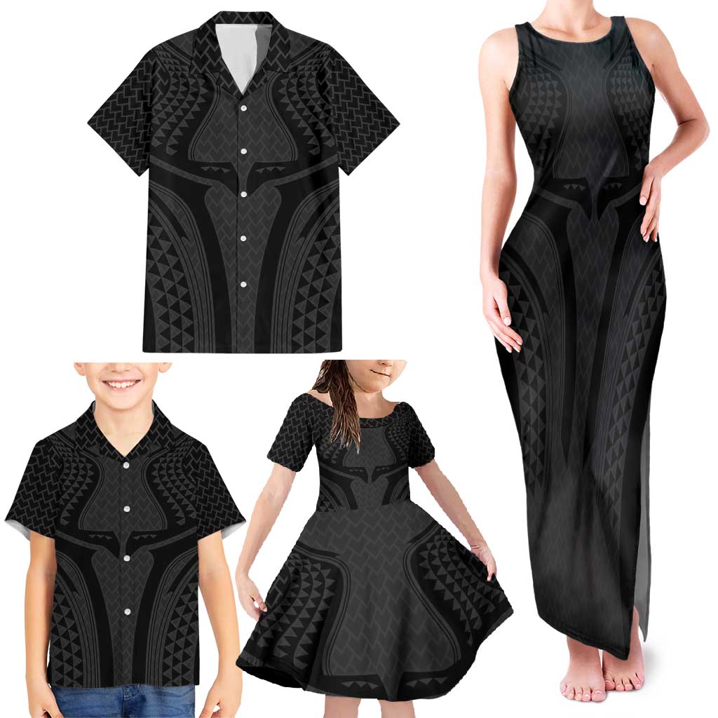 Hawaiian Kakau Art Tattoos Aquaman Style Family Matching Tank Maxi Dress and Hawaiian Shirt Black Version LT03 - Polynesian Pride