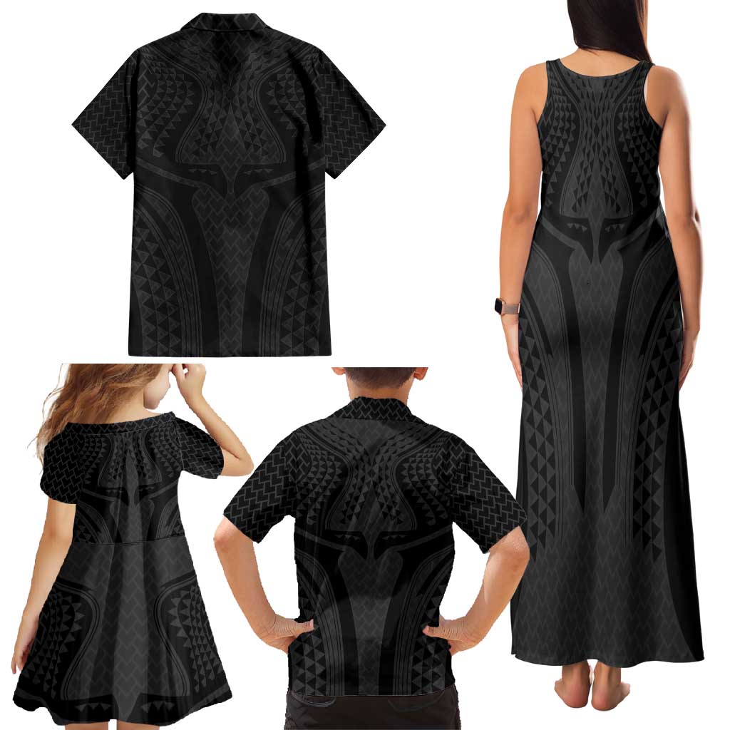 Hawaiian Kakau Art Tattoos Aquaman Style Family Matching Tank Maxi Dress and Hawaiian Shirt Black Version LT03 - Polynesian Pride