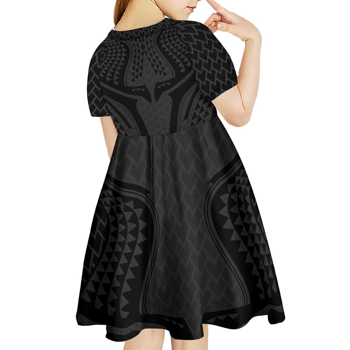 Hawaiian Kakau Art Tattoos Aquaman Style Kid Short Sleeve Dress Black Version - Polynesian Pride