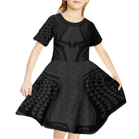 Hawaiian Kakau Art Tattoos Aquaman Style Kid Short Sleeve Dress Black Version - Polynesian Pride
