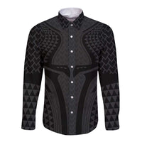 Hawaiian Kakau Art Tattoos Aquaman Style Long Sleeve Button Shirt Black Version - Polynesian Pride