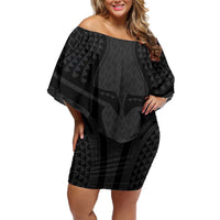 Hawaiian Kakau Art Tattoos Aquaman Style Off Shoulder Short Dress Black Version - Polynesian Pride