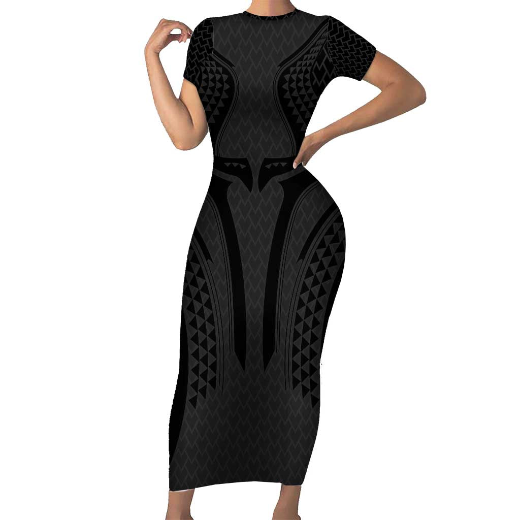 Hawaiian Kakau Art Tattoos Aquaman Style Short Sleeve Bodycon Dress Black Version - Polynesian Pride