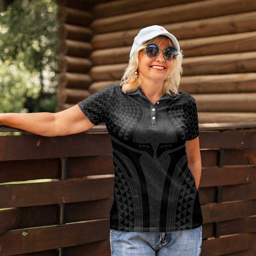 Hawaiian Kakau Art Tattoos Aquaman Style Women Polo Shirt Black Version - Polynesian Pride