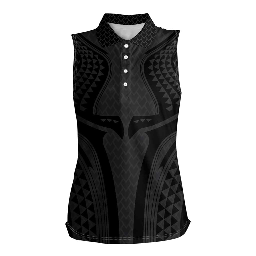Hawaiian Kakau Art Tattoos Aquaman Style Women Sleeveless Polo Shirt Black Version LT03 Female Black - Polynesian Pride