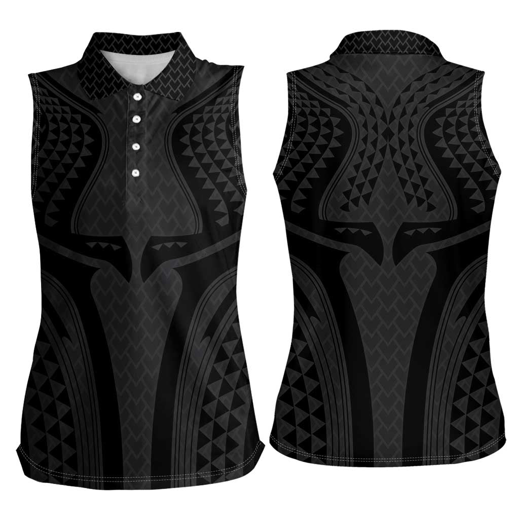 Hawaiian Kakau Art Tattoos Aquaman Style Women Sleeveless Polo Shirt Black Version LT03 - Polynesian Pride