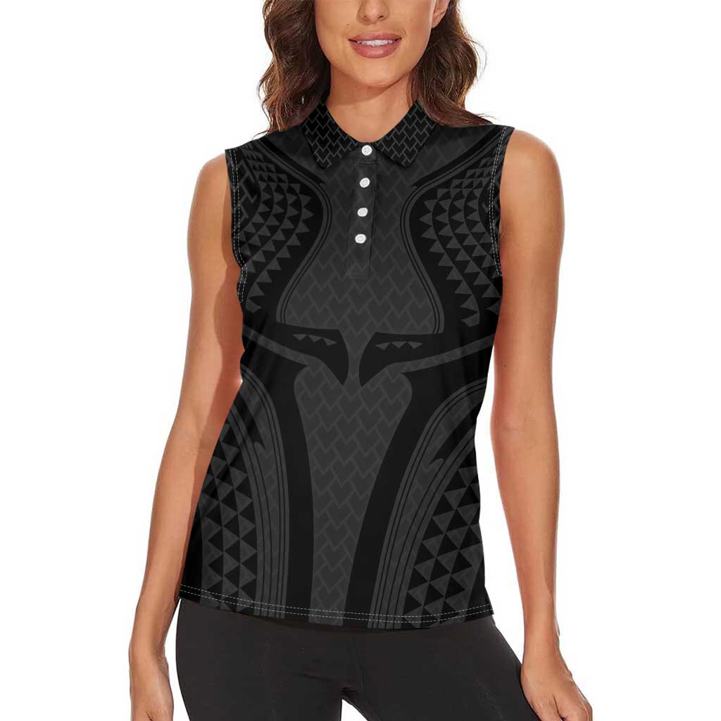 Hawaiian Kakau Art Tattoos Aquaman Style Women Sleeveless Polo Shirt Black Version LT03 - Polynesian Pride