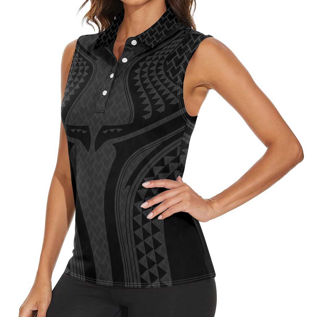Hawaiian Kakau Art Tattoos Aquaman Style Women Sleeveless Polo Shirt Black Version LT03 - Polynesian Pride