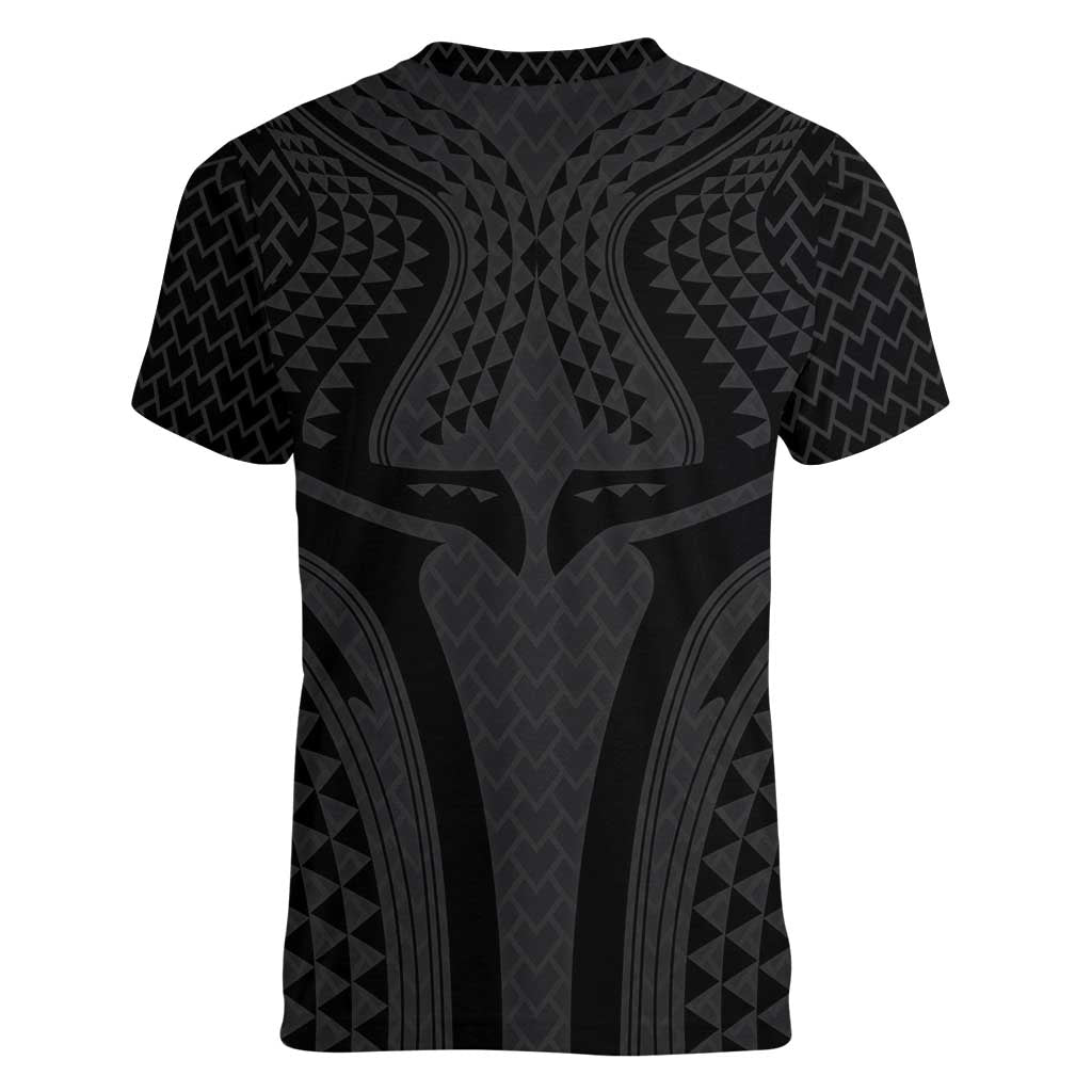 Hawaiian Kakau Art Tattoos Aquaman Style Women V-Neck T-Shirt Black Version LT03 - Polynesian Pride