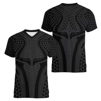 Hawaiian Kakau Art Tattoos Aquaman Style Women V-Neck T-Shirt Black Version LT03 - Polynesian Pride