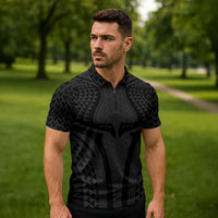 Hawaiian Kakau Art Tattoos Aquaman Style Zipper Polo Shirt Black Version - Polynesian Pride
