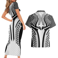 Hawaiian Kakau Art Tattoos Aquaman Style Couples Matching Short Sleeve Bodycon Dress and Hawaiian Shirt White Version LT03 - Polynesian Pride