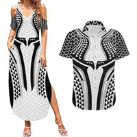Hawaiian Kakau Art Tattoos Aquaman Style Couples Matching Summer Maxi Dress and Hawaiian Shirt White Version LT03 White - Polynesian Pride
