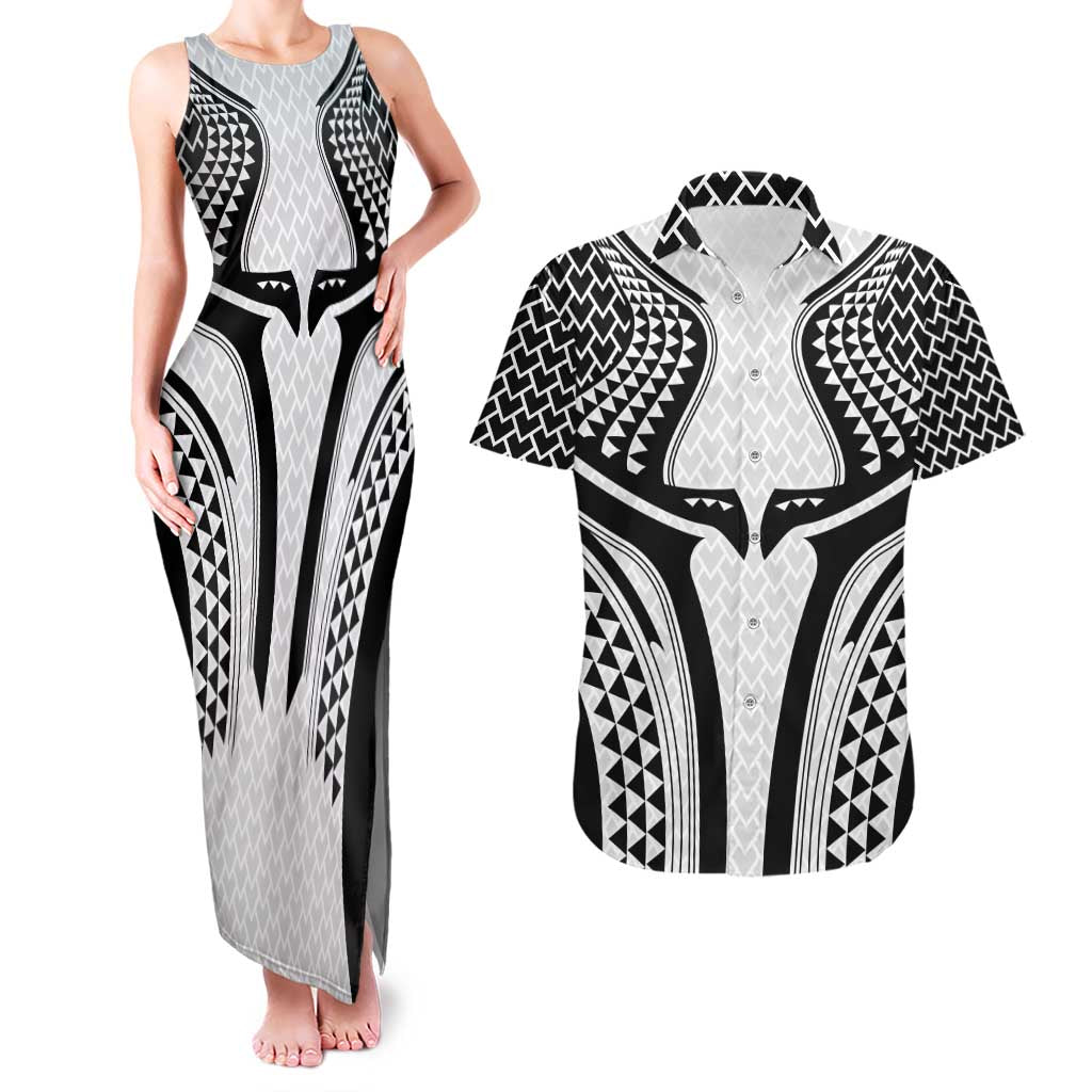 Hawaiian Kakau Art Tattoos Aquaman Style Couples Matching Tank Maxi Dress and Hawaiian Shirt White Version LT03 White - Polynesian Pride