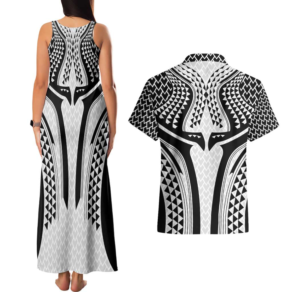 Hawaiian Kakau Art Tattoos Aquaman Style Couples Matching Tank Maxi Dress and Hawaiian Shirt White Version LT03 - Polynesian Pride