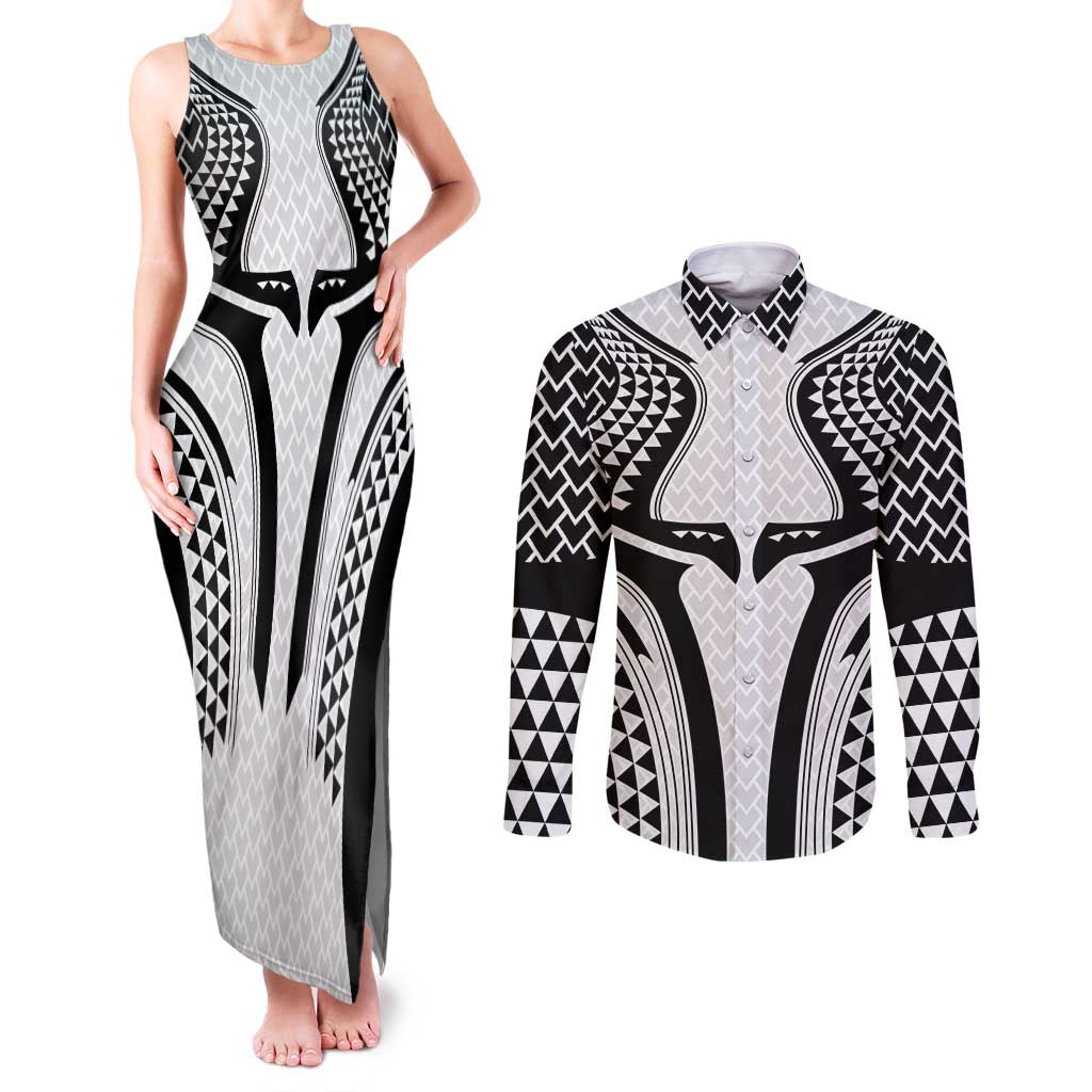 Hawaiian Kakau Art Tattoos Aquaman Style Couples Matching Tank Maxi Dress and Long Sleeve Button Shirt White Version LT03 White - Polynesian Pride