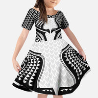 Hawaiian Kakau Art Tattoos Aquaman Style Family Matching Puletasi and Hawaiian Shirt White Version LT03 Daughter's Dress White - Polynesian Pride