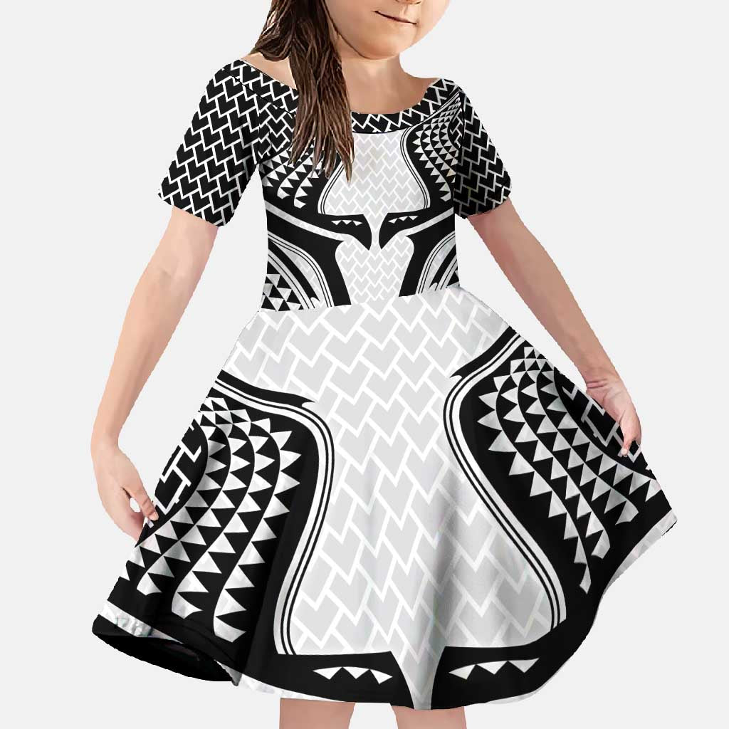 Hawaiian Kakau Art Tattoos Aquaman Style Family Matching Summer Maxi Dress and Hawaiian Shirt White Version LT03 Daughter's Dress White - Polynesian Pride