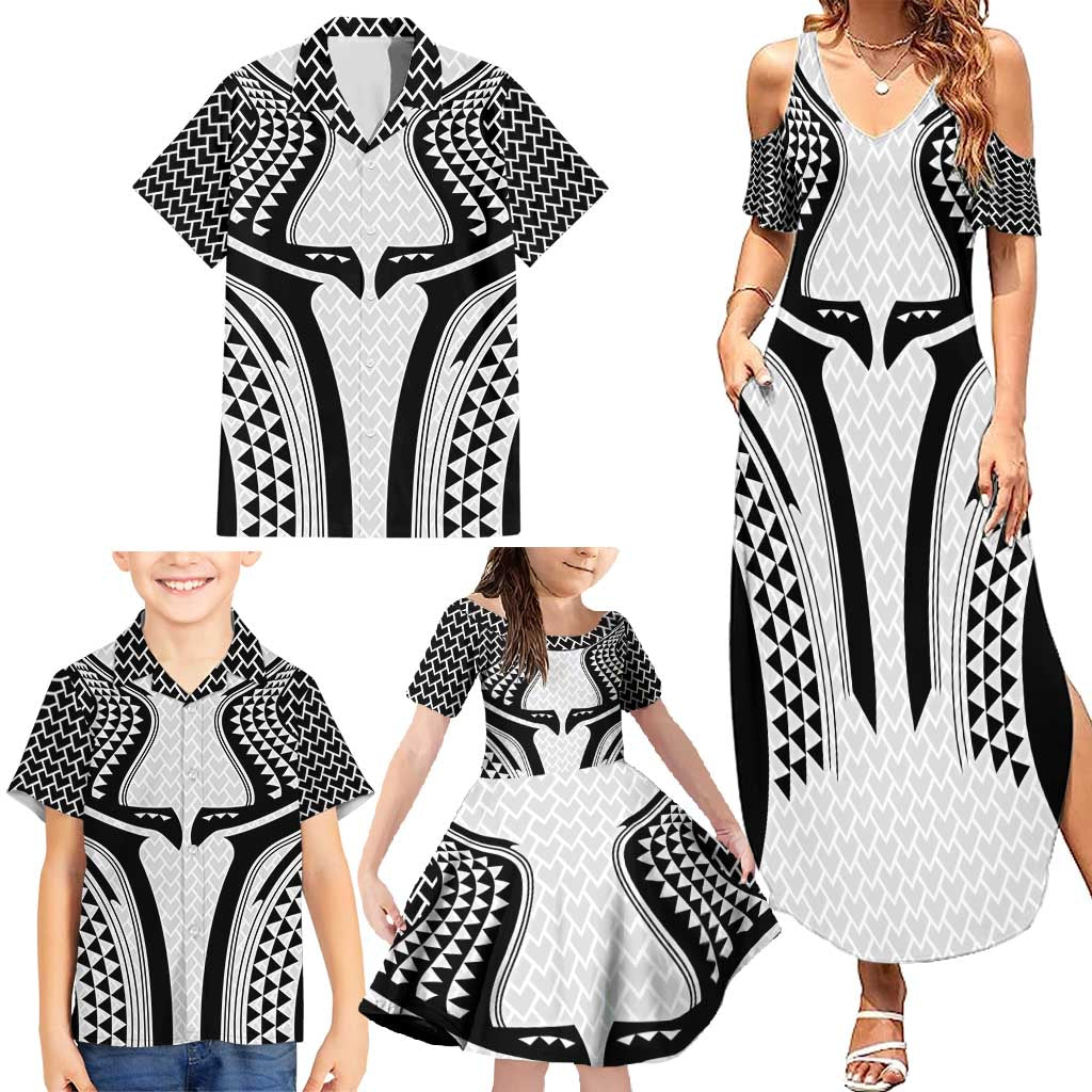 Hawaiian Kakau Art Tattoos Aquaman Style Family Matching Summer Maxi Dress and Hawaiian Shirt White Version LT03 - Polynesian Pride