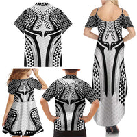 Hawaiian Kakau Art Tattoos Aquaman Style Family Matching Summer Maxi Dress and Hawaiian Shirt White Version LT03 - Polynesian Pride