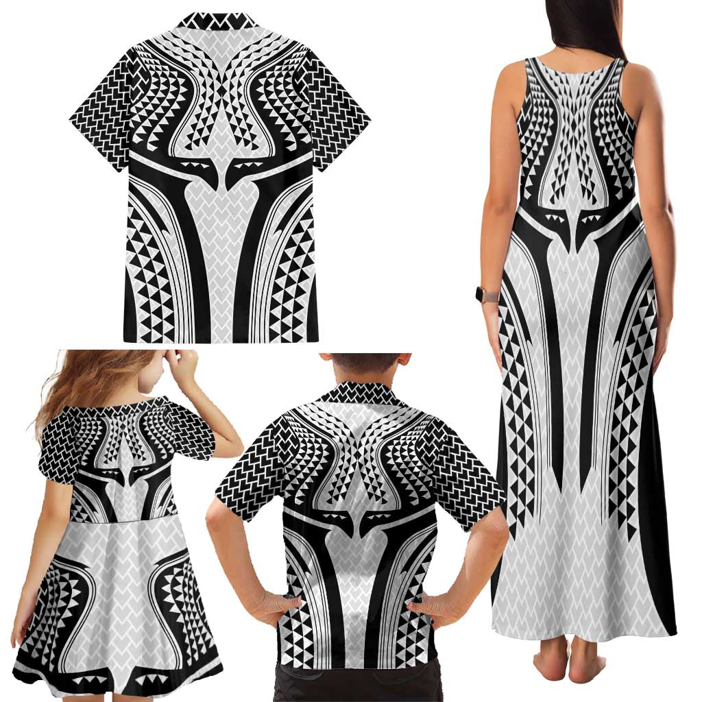 Hawaiian Kakau Art Tattoos Aquaman Style Family Matching Tank Maxi Dress and Hawaiian Shirt White Version LT03 - Polynesian Pride